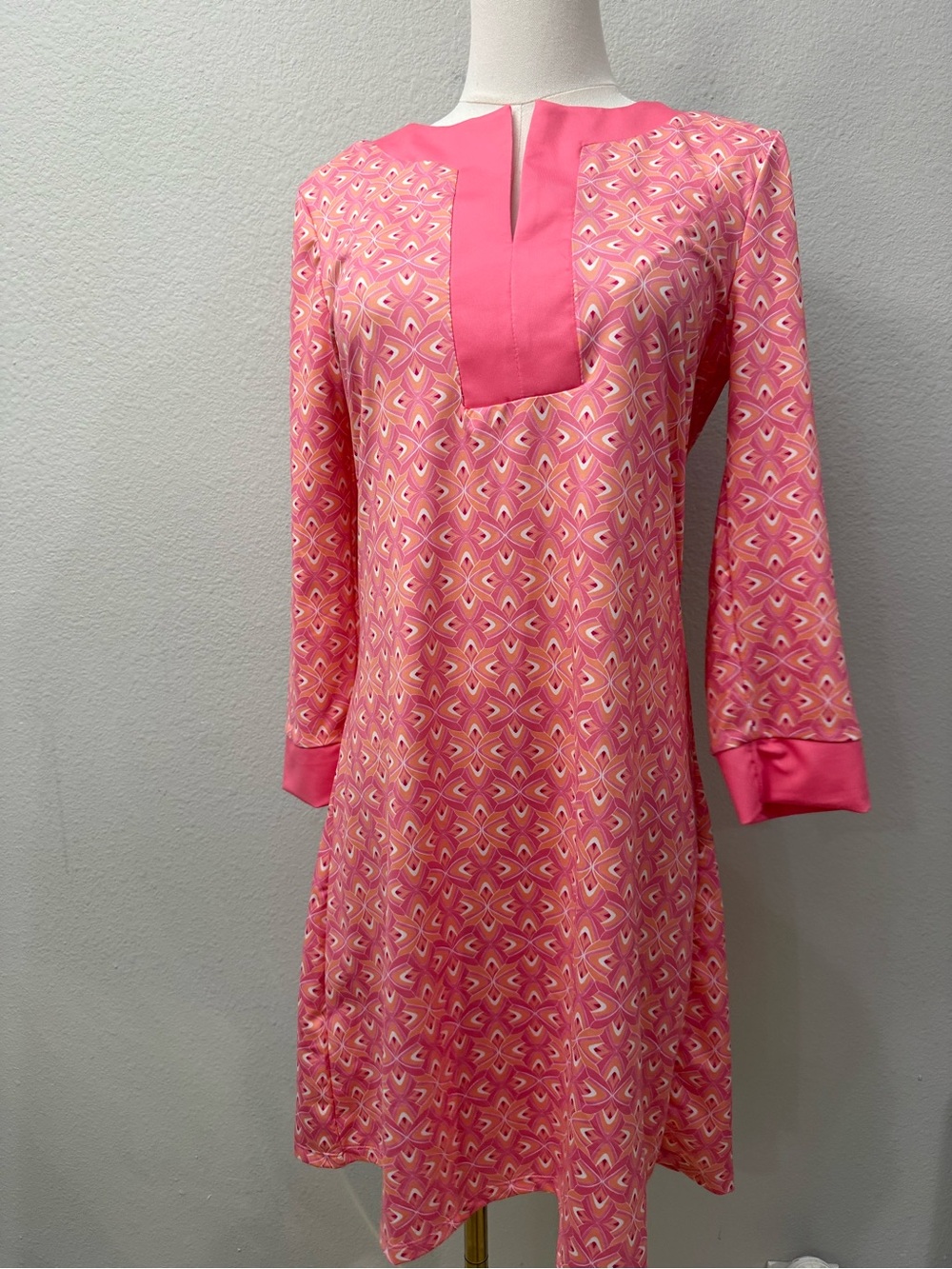 Cabana Life Pink Retro Geometric Tunic Dress UPF 50+ Summer Beach